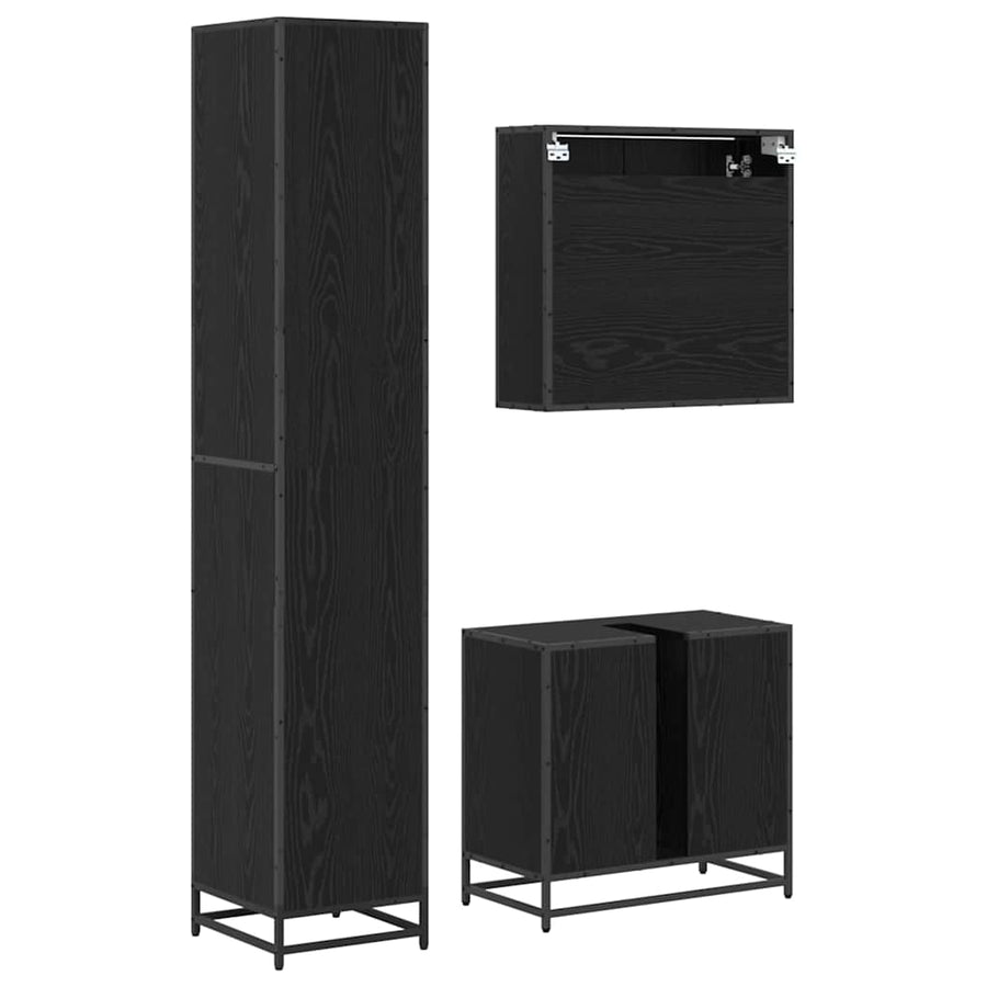 Badkamermeubelset met plank 3 pcs Zwart Eiken Bewerkt hout