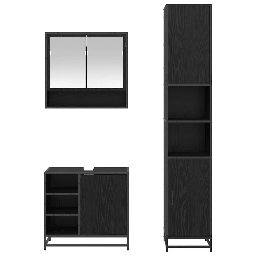 Badkamermeubelset met plank 3 pcs Zwart Eiken Bewerkt hout