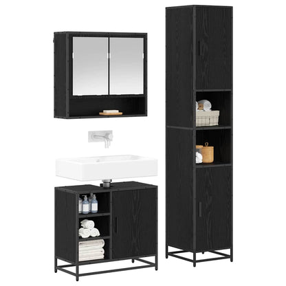 Badkamermeubelset met plank 3 pcs Zwart Eiken Bewerkt hout