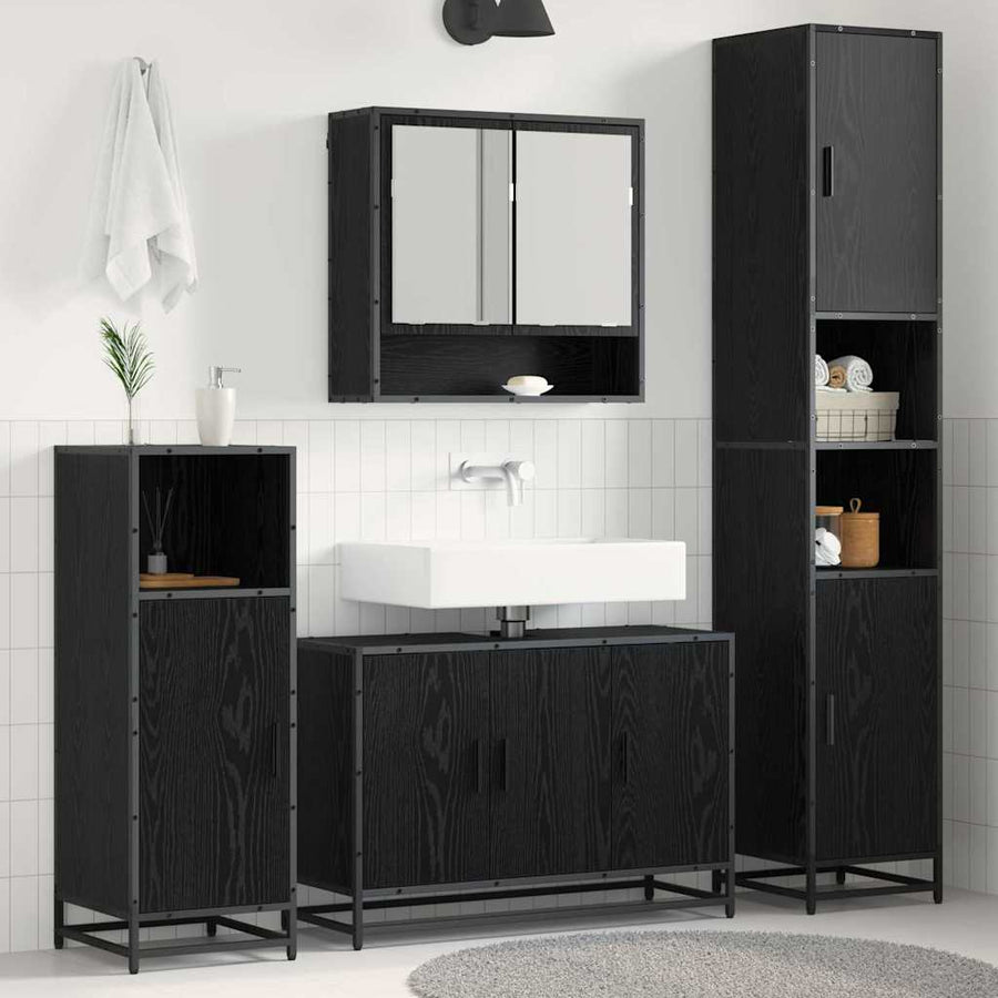 Badkamermeubelset met plank 4 pcs Zwart Eiken Bewerkt hout