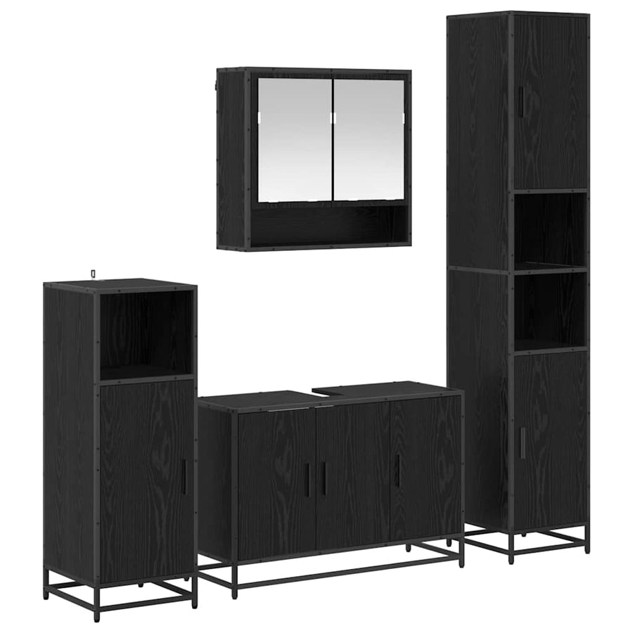 Badkamermeubelset met plank 4 pcs Zwart Eiken Bewerkt hout