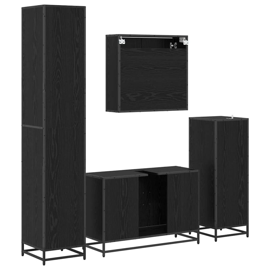 Badkamermeubelset met plank 4 pcs Zwart Eiken Bewerkt hout