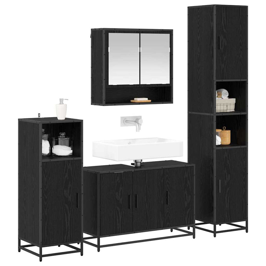 Badkamermeubelset met plank 4 pcs Zwart Eiken Bewerkt hout