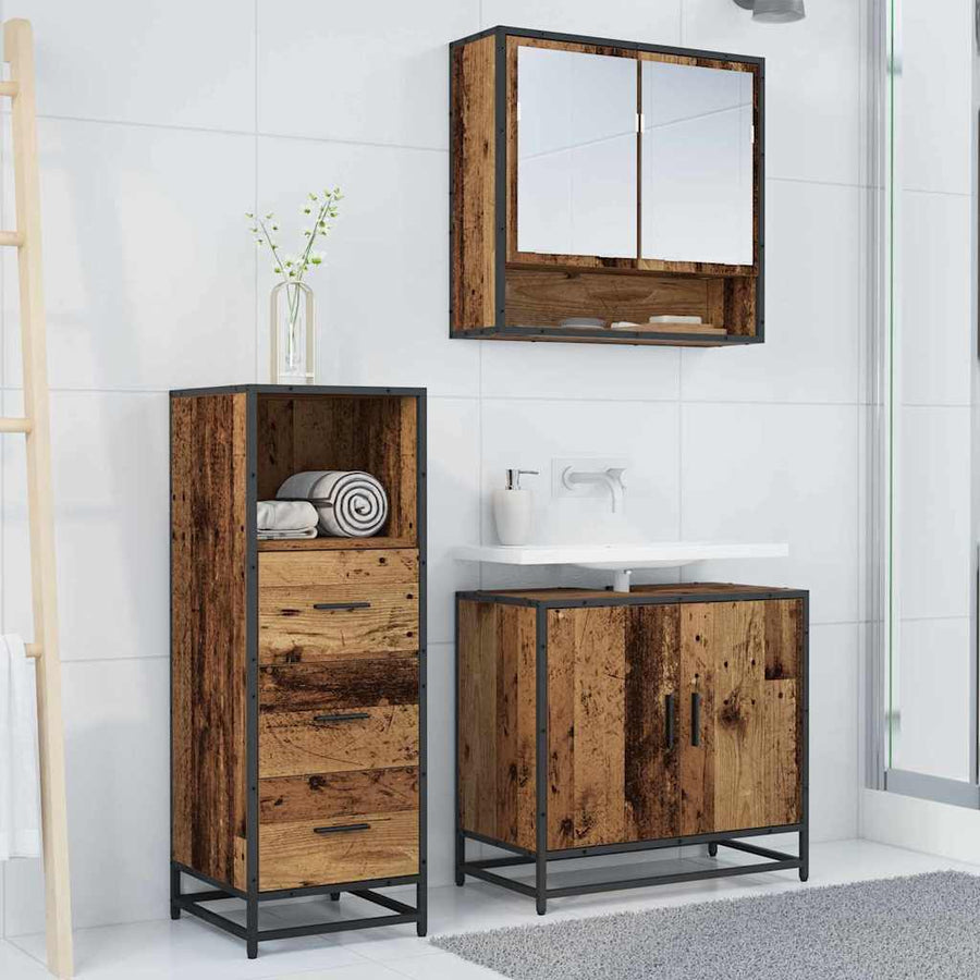 Badkamermeubelset 3 pcs Oud hout 65 x 33 x 60 cm Bewerkt hout