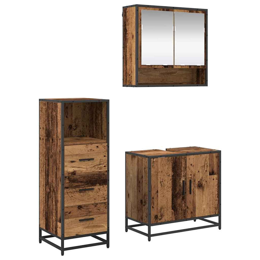 Badkamermeubelset 3 pcs Oud hout 65 x 33 x 60 cm Bewerkt hout