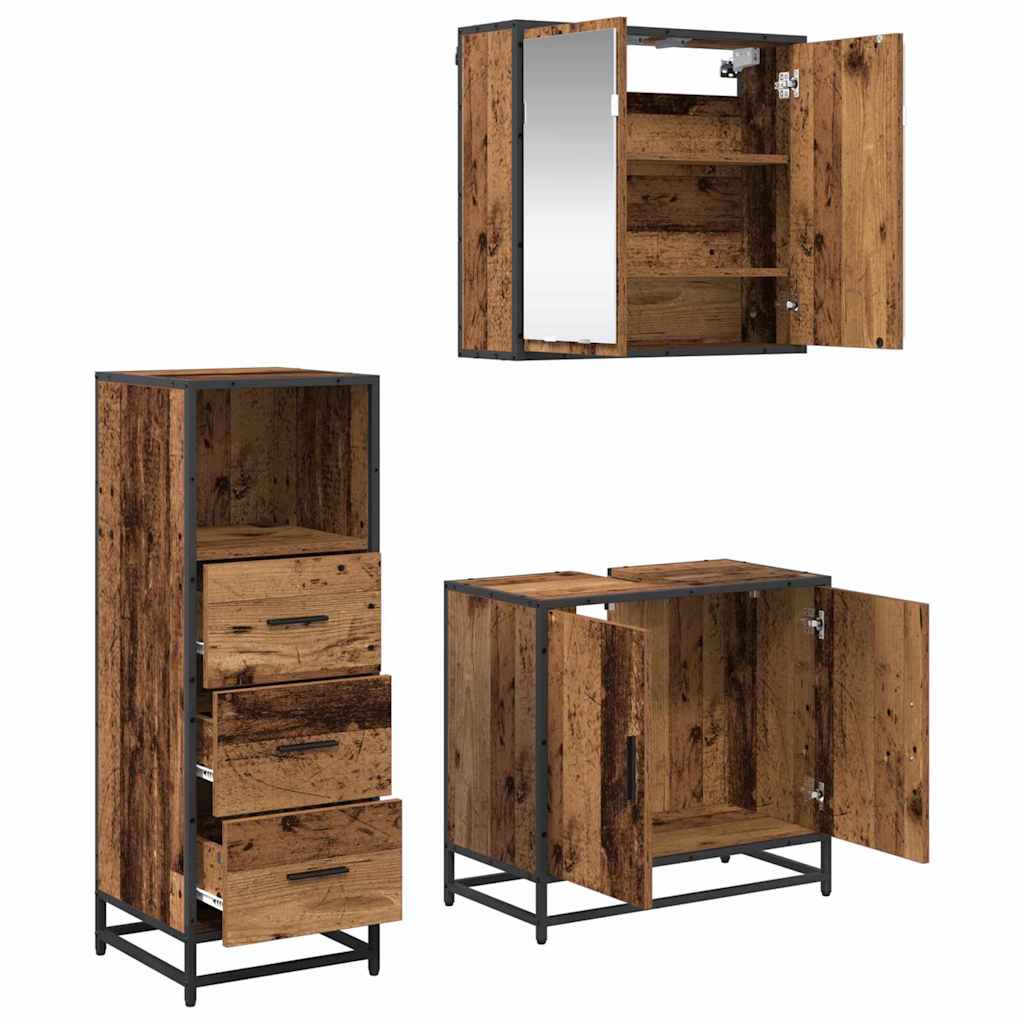 Badkamermeubelset 3 pcs Oud hout 65 x 33 x 60 cm Bewerkt hout