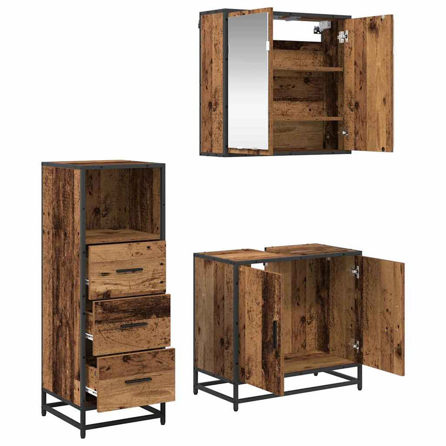 Badkamermeubelset 3 pcs Oud hout 65 x 33 x 60 cm Bewerkt hout