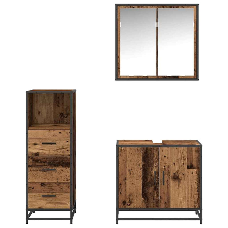 Badkamermeubelset 3 pcs Oud hout 65 x 33 x 60 cm Bewerkt hout