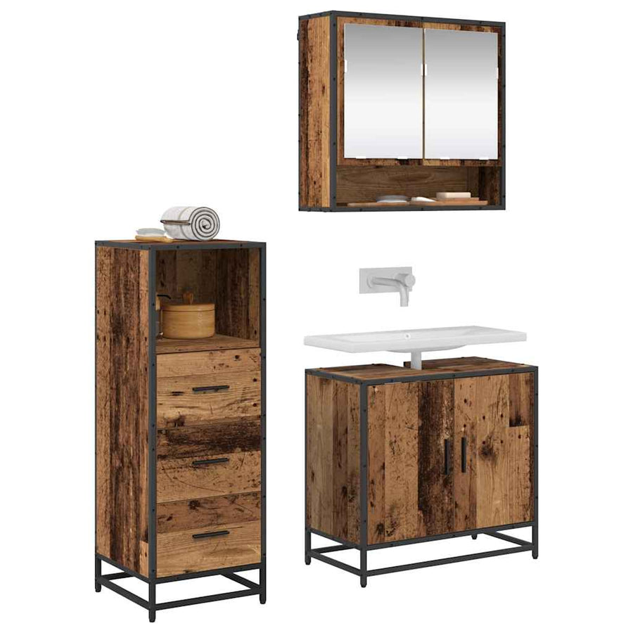Badkamermeubelset 3 pcs Oud hout 65 x 33 x 60 cm Bewerkt hout