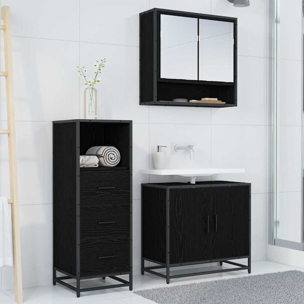 Badkamermeubelset met lade 3 pcs Zwart eiken 65 x 33 x 60 cm