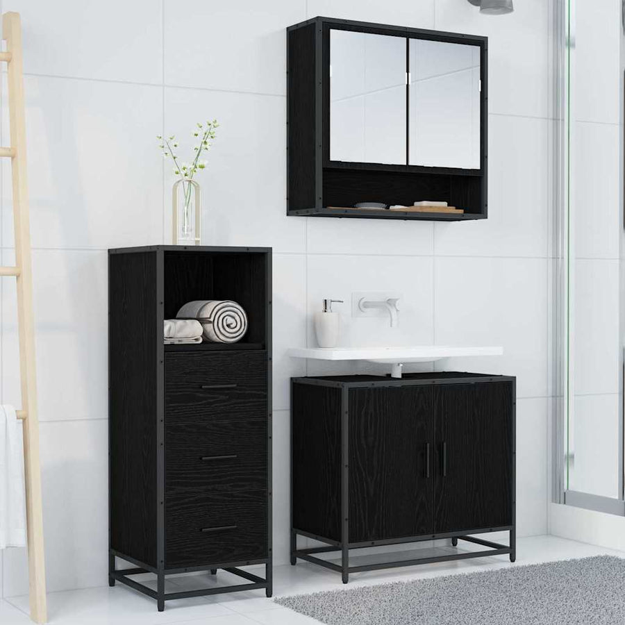 Badkamermeubelset met lade 3 pcs Zwart eiken 65 x 33 x 60 cm