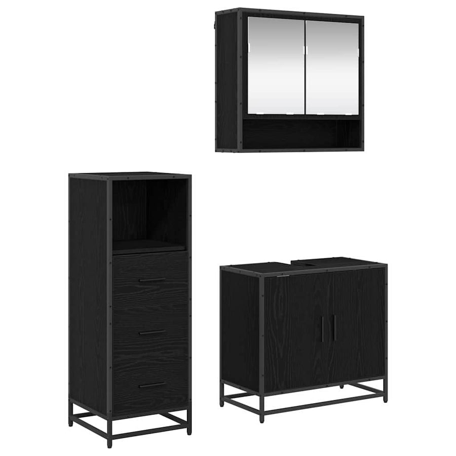 Badkamermeubelset met lade 3 pcs Zwart eiken 65 x 33 x 60 cm