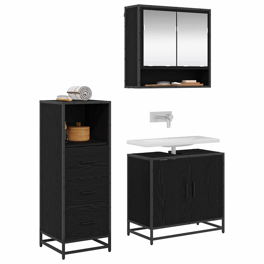 Badkamermeubelset met lade 3 pcs Zwart eiken 65 x 33 x 60 cm