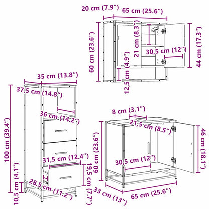 Badkamermeubelset met lade 3 pcs Zwart eiken 65 x 33 x 60 cm