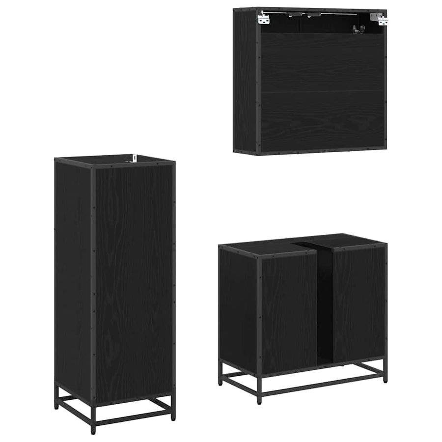 Badkamermeubelset met opslag 3 pcs Zwart eiken 65 x 33 x 60 cm