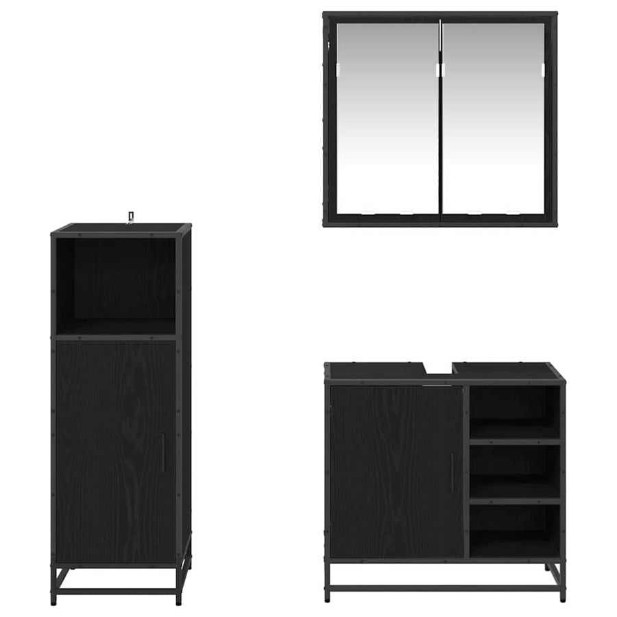 Badkamermeubelset met opslag 3 pcs Zwart eiken 65 x 33 x 60 cm