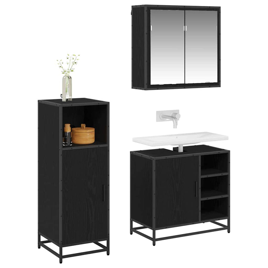 Badkamermeubelset met opslag 3 pcs Zwart eiken 65 x 33 x 60 cm
