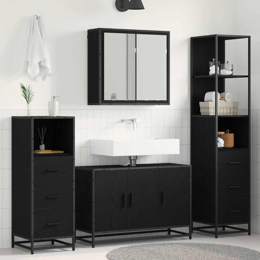 Badkamermeubelset met lade 3 pcs Zwart eiken 90 x 33 x 60 cm