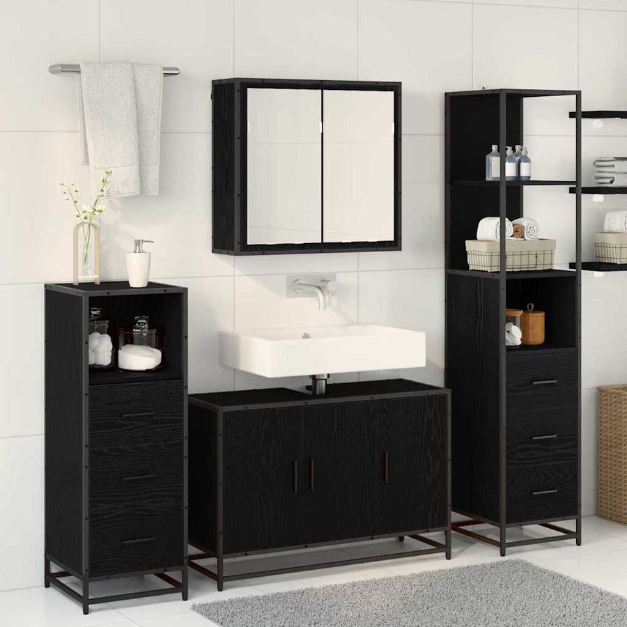 Badkamermeubelset met lade 3 pcs Zwart eiken 90 x 33 x 60 cm