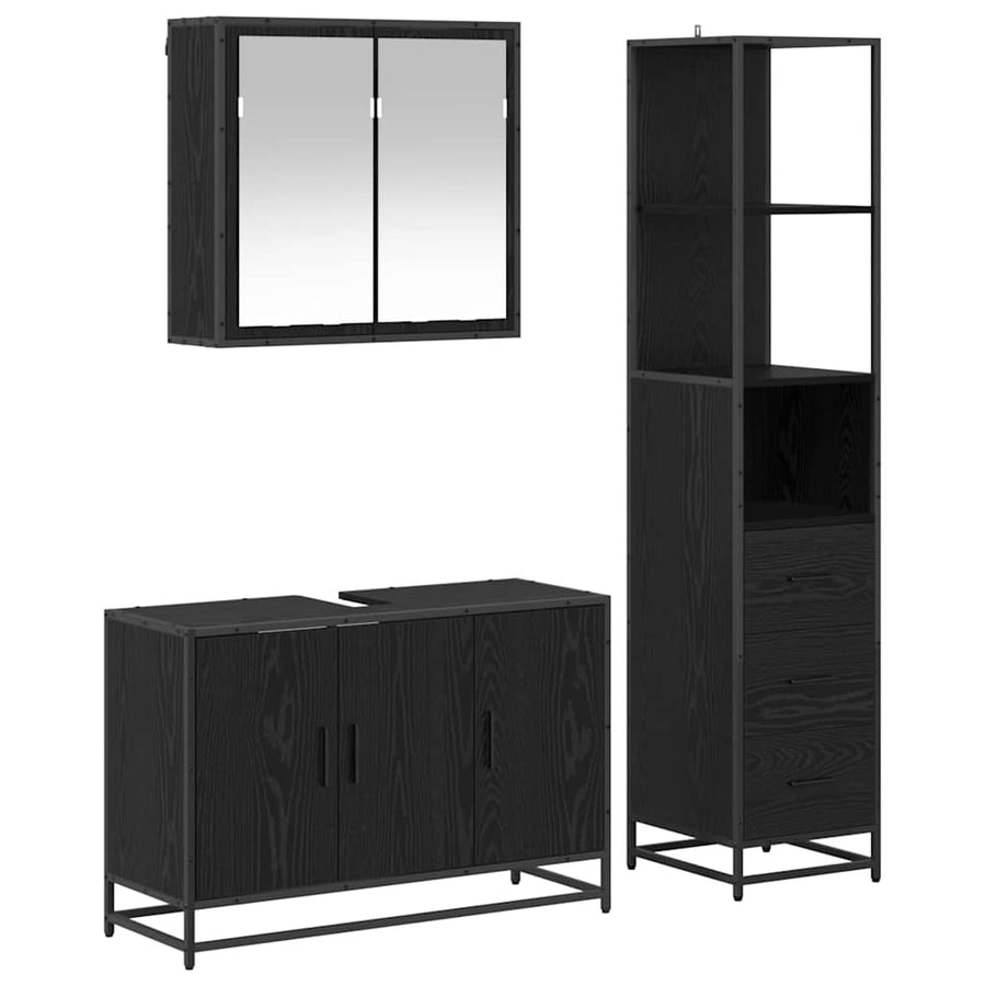 Badkamermeubelset met lade 3 pcs Zwart eiken 90 x 33 x 60 cm