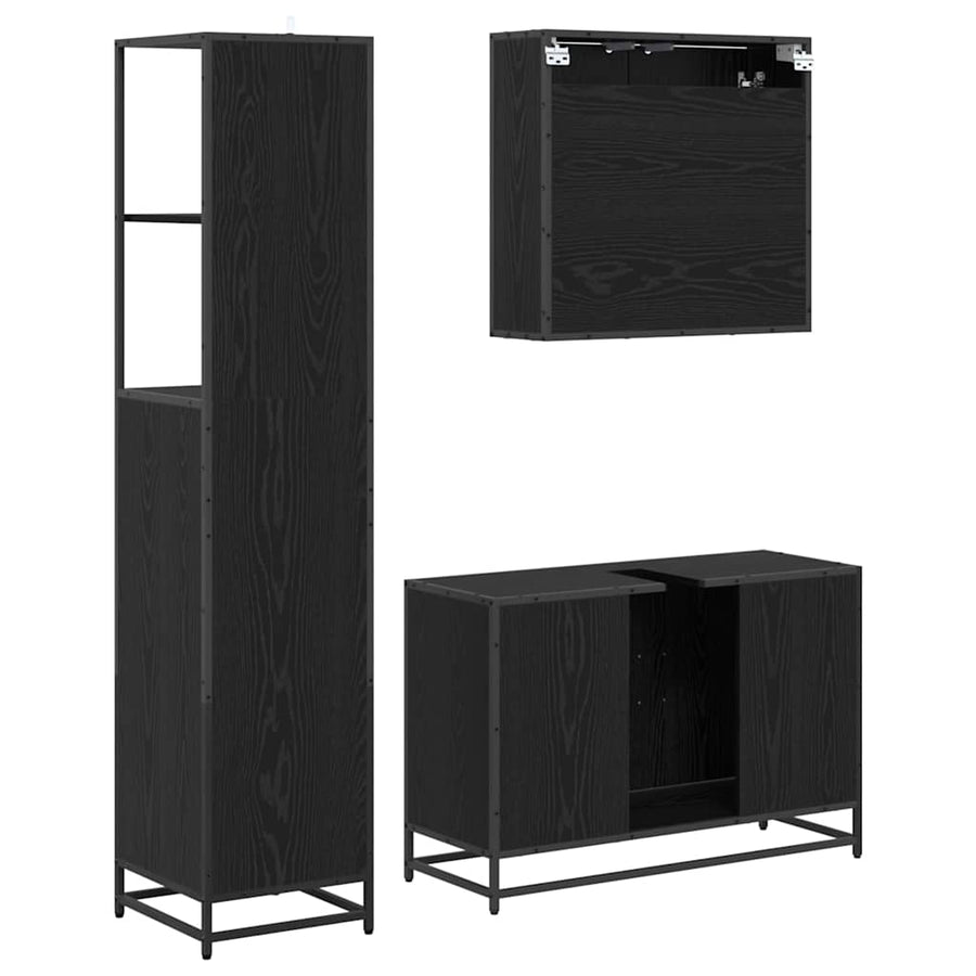 Badkamermeubelset met lade 3 pcs Zwart eiken 90 x 33 x 60 cm