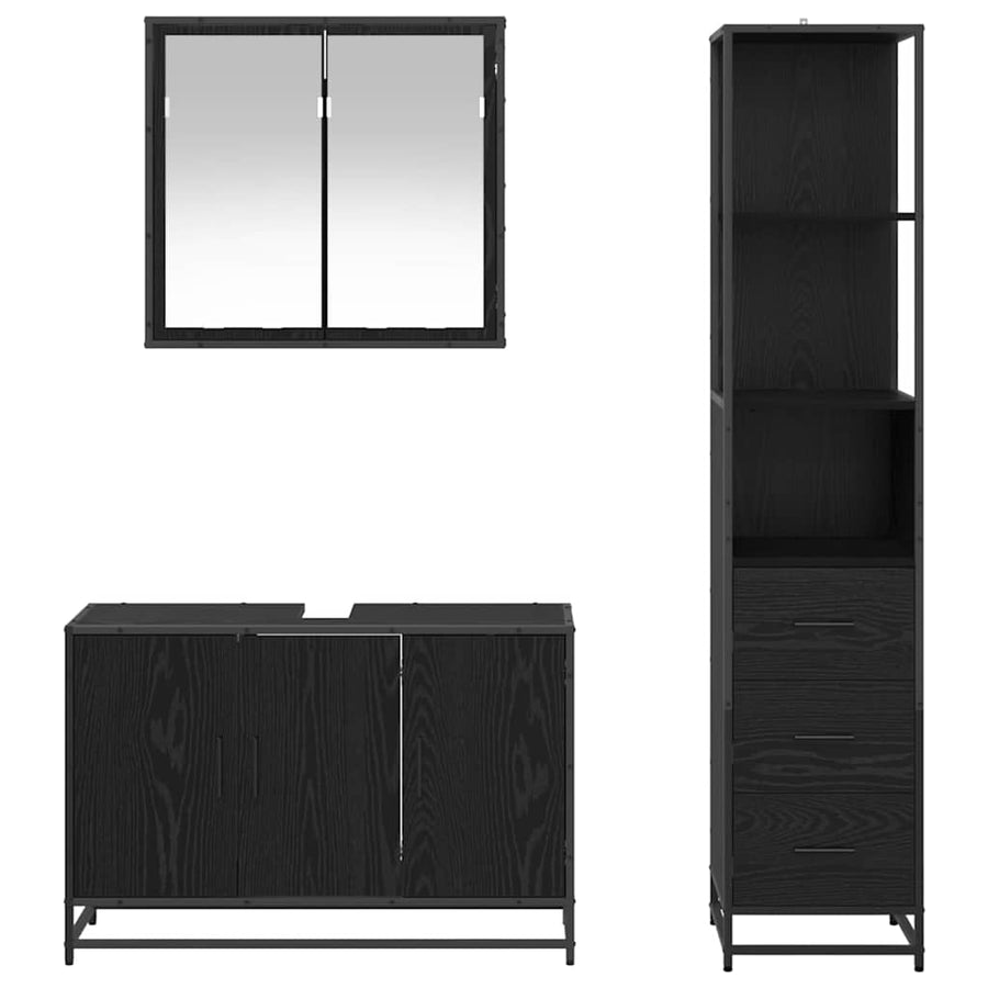 Badkamermeubelset met lade 3 pcs Zwart eiken 90 x 33 x 60 cm