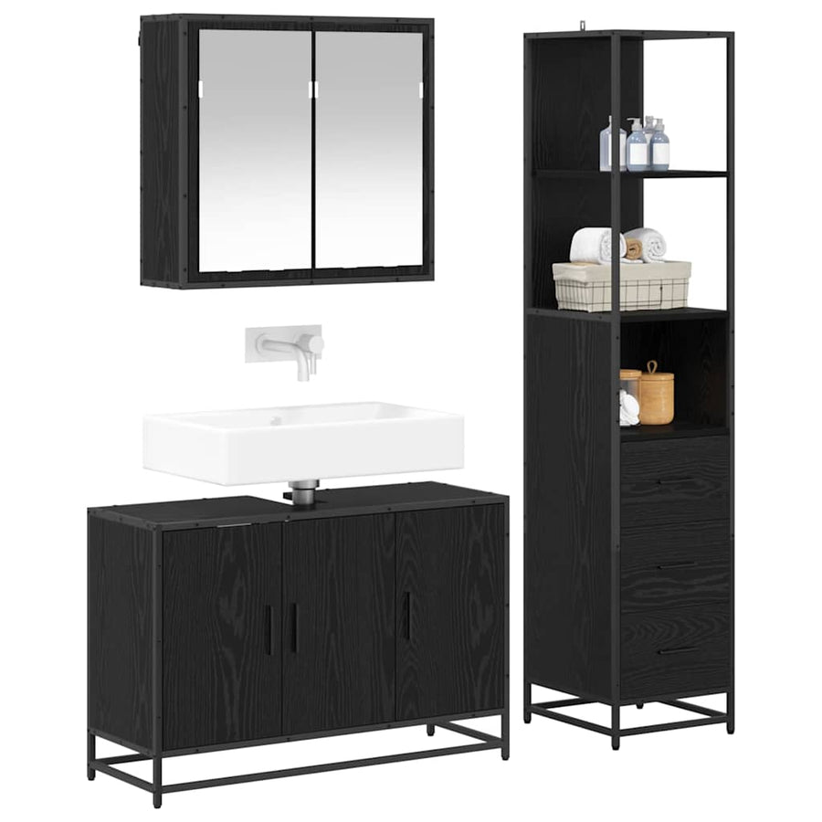 Badkamermeubelset met lade 3 pcs Zwart eiken 90 x 33 x 60 cm