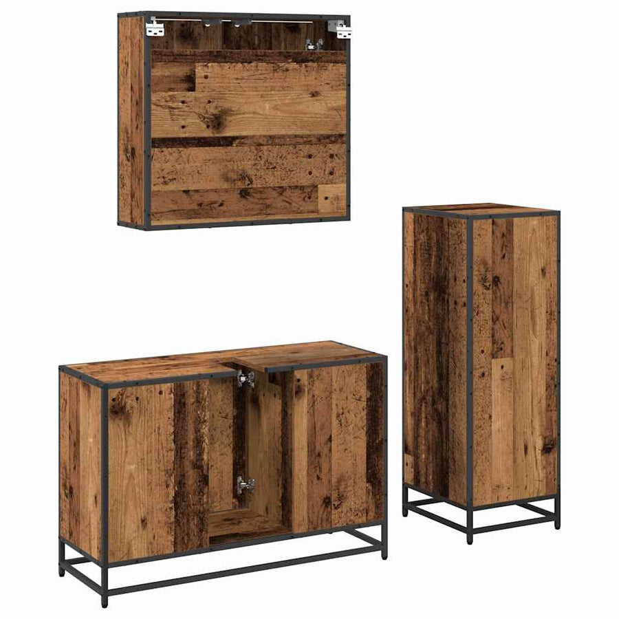 Badkamermeubelset 3 pcs Oud hout 90 x 33 x 60 cm Bewerkt hout
