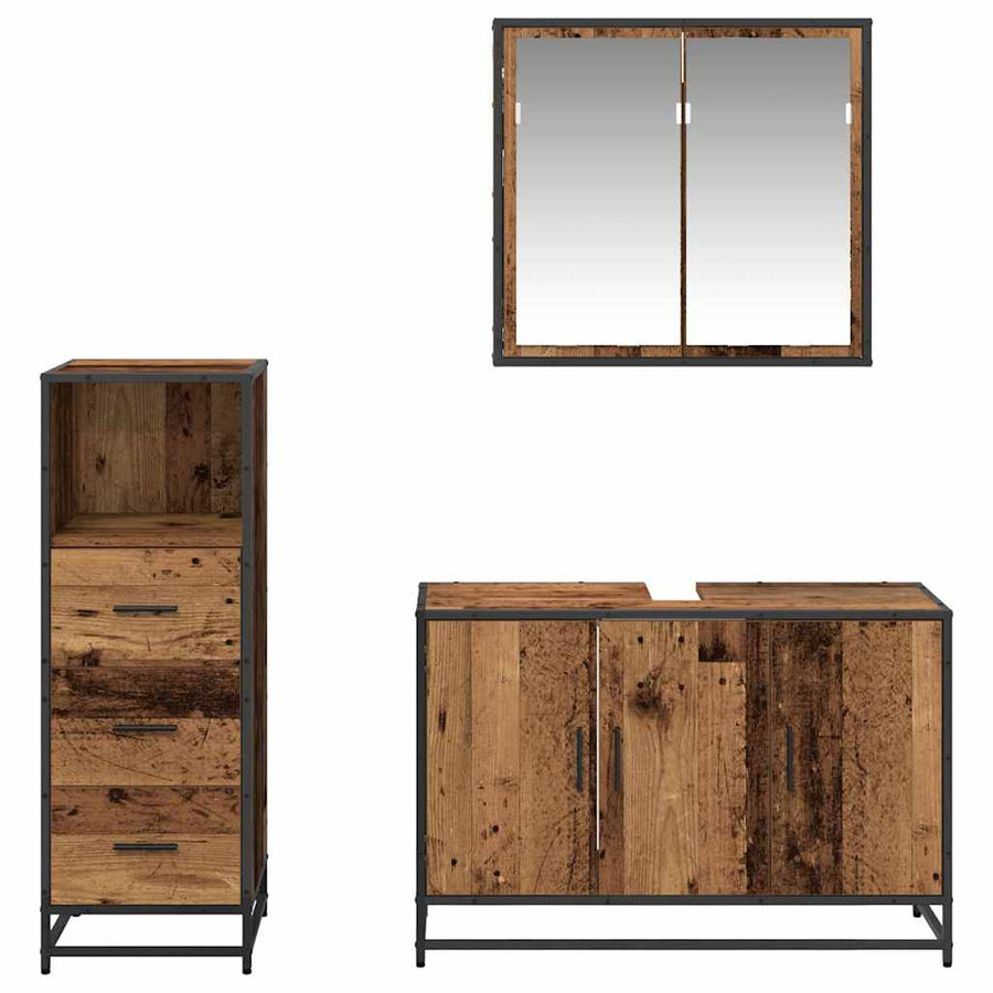 Badkamermeubelset 3 pcs Oud hout 90 x 33 x 60 cm Bewerkt hout