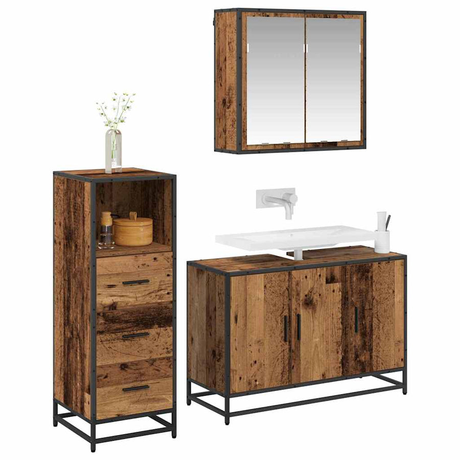 Badkamermeubelset 3 pcs Oud hout 90 x 33 x 60 cm Bewerkt hout