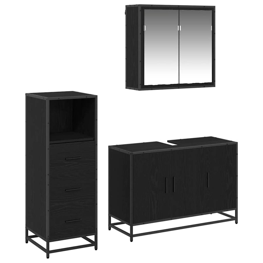 Badkamermeubelset met lade 3 pcs Zwart eiken 90 x 33 x 60 cm