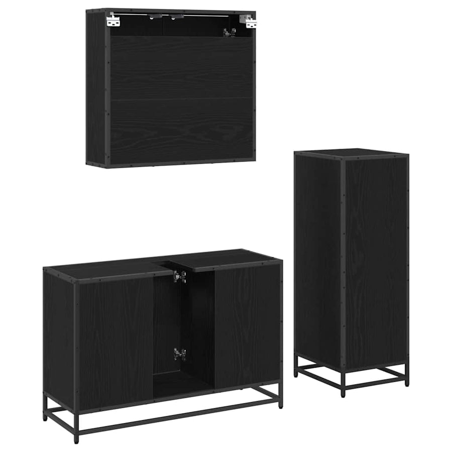 Badkamermeubelset met lade 3 pcs Zwart eiken 90 x 33 x 60 cm