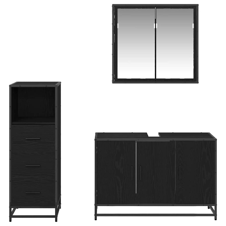 Badkamermeubelset met lade 3 pcs Zwart eiken 90 x 33 x 60 cm
