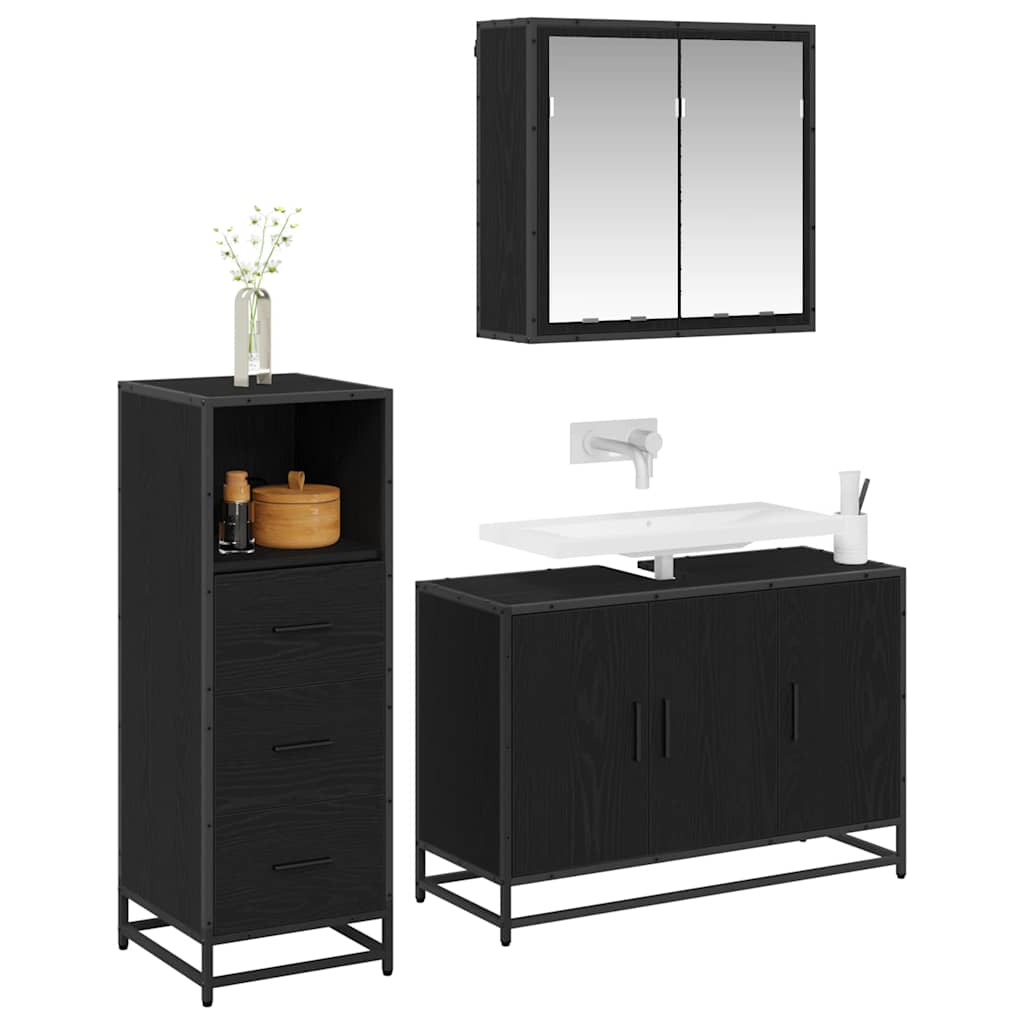 Badkamermeubelset met lade 3 pcs Zwart eiken 90 x 33 x 60 cm