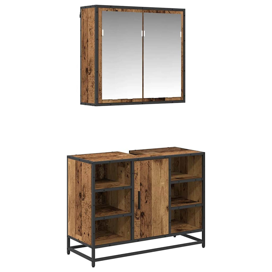 Badkamermeubelset 2 pcs Oud hout 80 x 33 x 60 cm Bewerkt hout