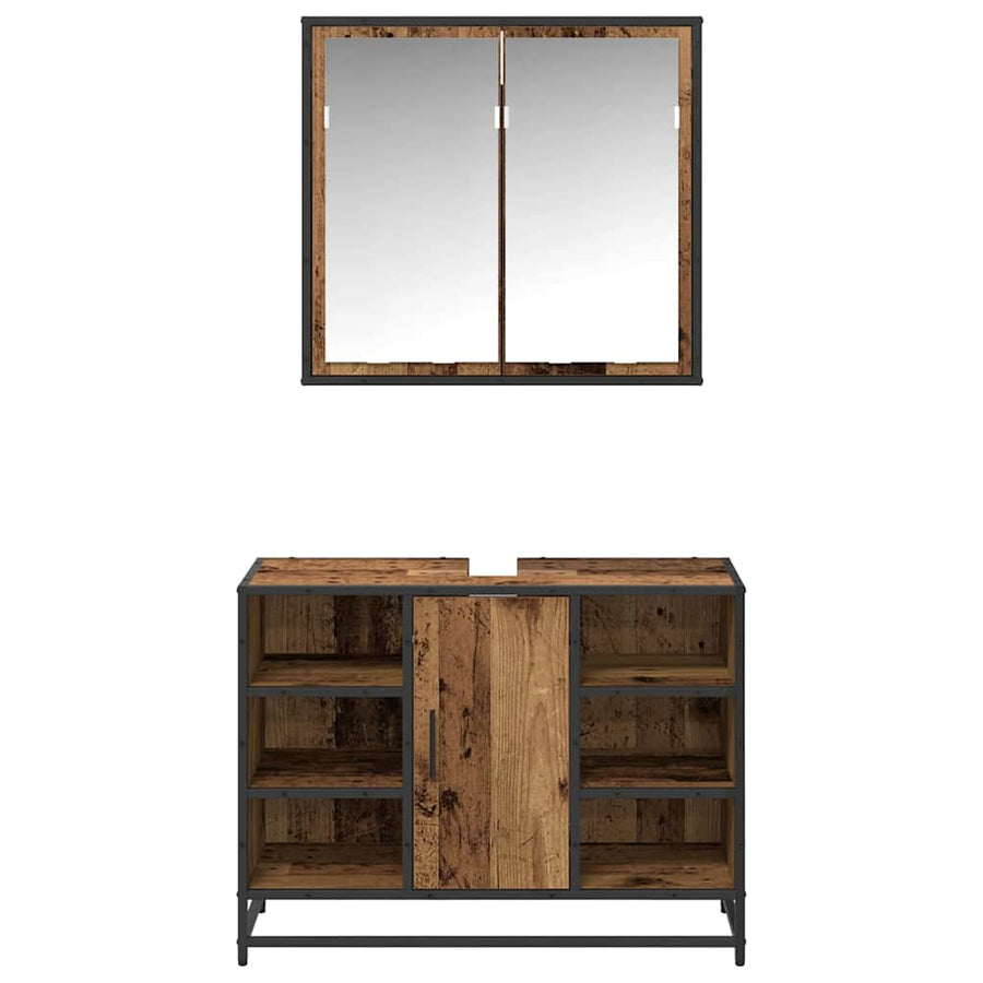 Badkamermeubelset 2 pcs Oud hout 80 x 33 x 60 cm Bewerkt hout