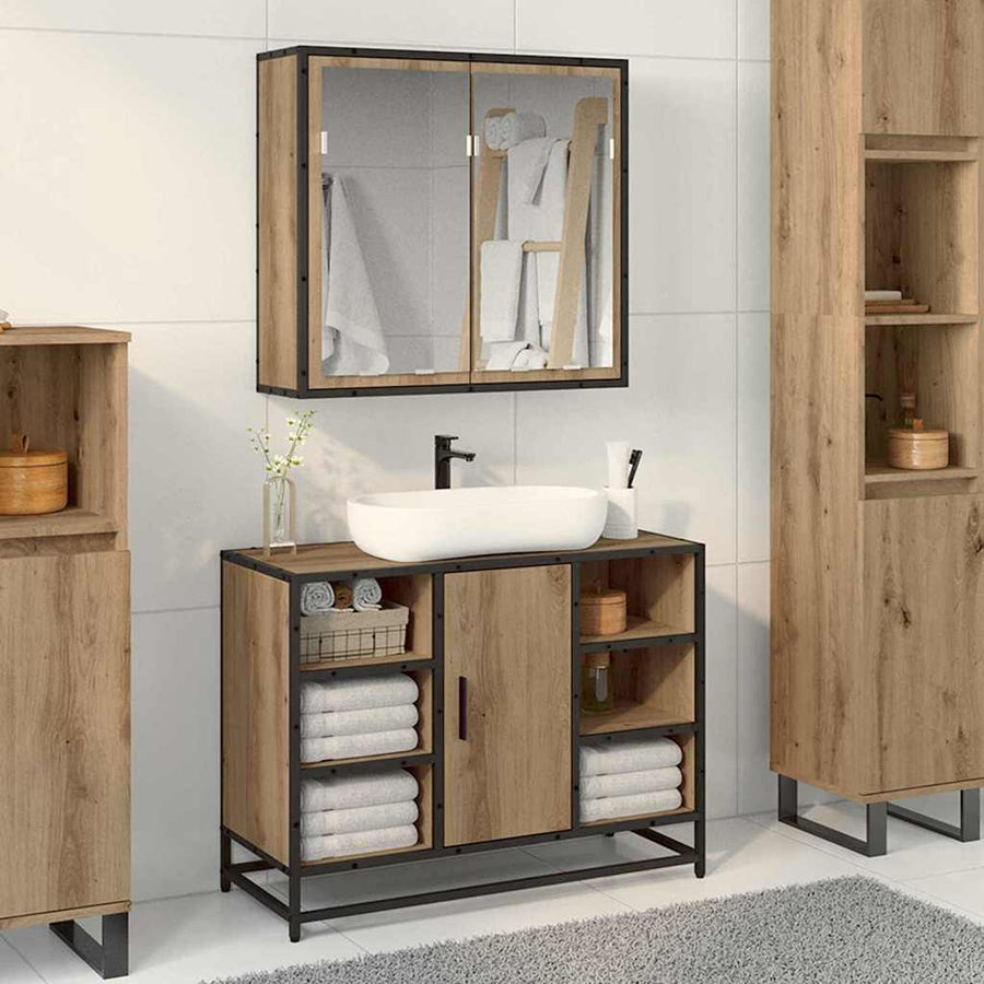 Badkamermeubelset 2 pcs artisanaal eikenkleurig 80 x 33 x 60 cm