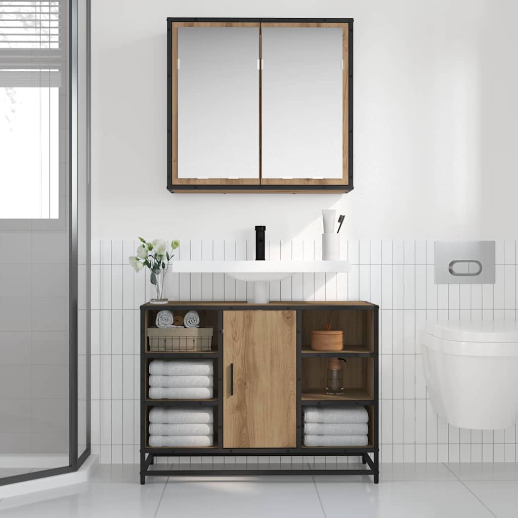 Badkamermeubelset 2 pcs artisanaal eikenkleurig 80 x 33 x 60 cm