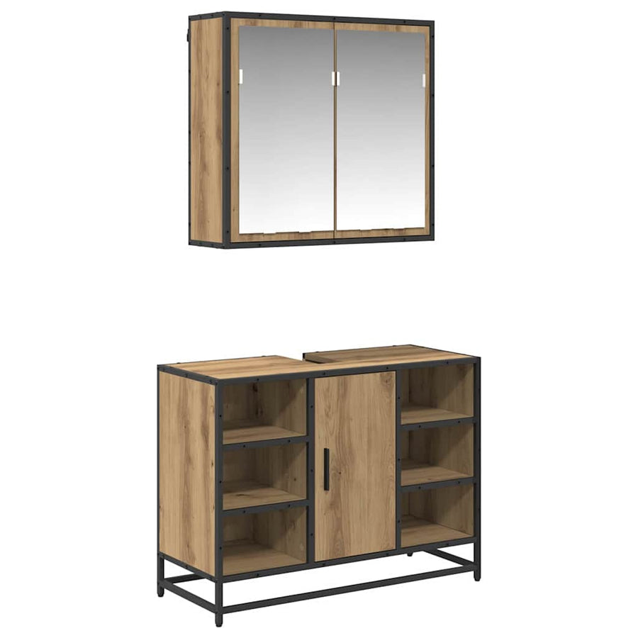 Badkamermeubelset 2 pcs artisanaal eikenkleurig 80 x 33 x 60 cm