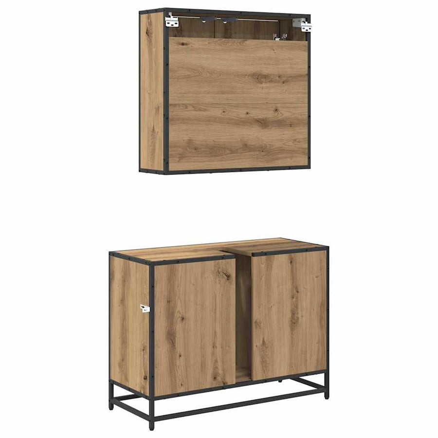 Badkamermeubelset 2 pcs artisanaal eikenkleurig 80 x 33 x 60 cm