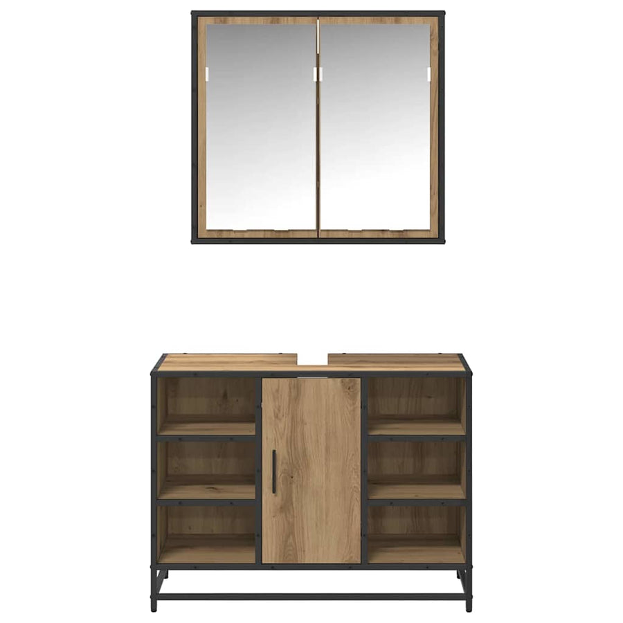 Badkamermeubelset 2 pcs artisanaal eikenkleurig 80 x 33 x 60 cm