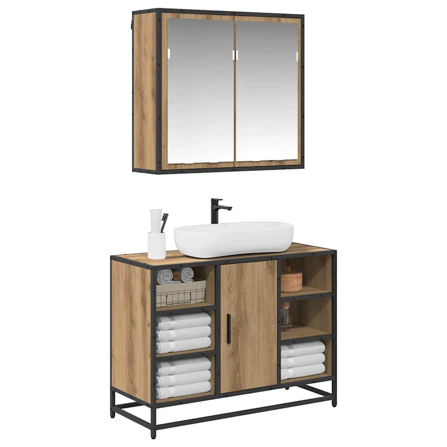 Badkamermeubelset 2 pcs artisanaal eikenkleurig 80 x 33 x 60 cm