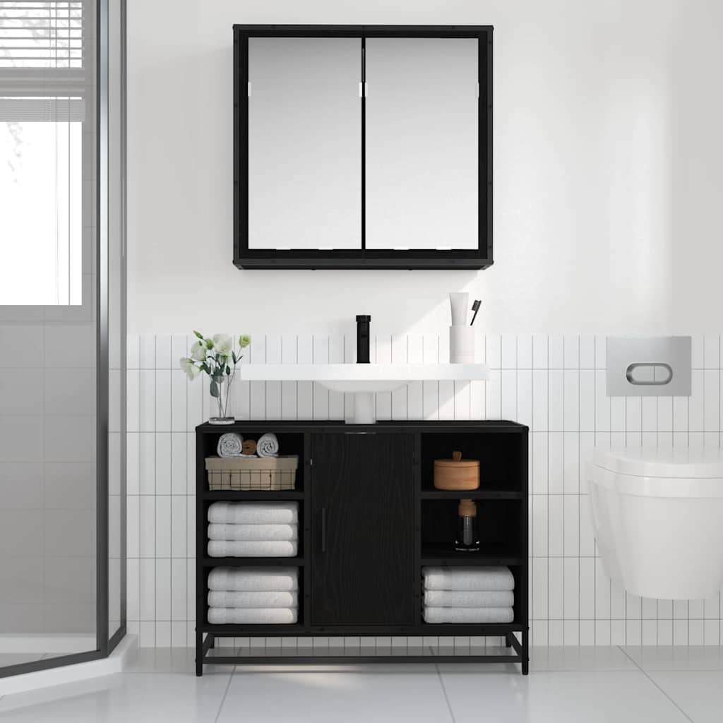 Badkamermeubelset met opslag 2 pcs Zwart eiken 80 x 33 x 60 cm
