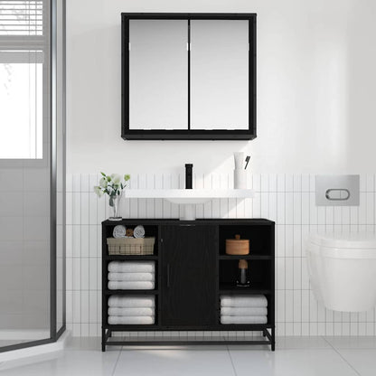 Badkamermeubelset met opslag 2 pcs Zwart eiken 80 x 33 x 60 cm