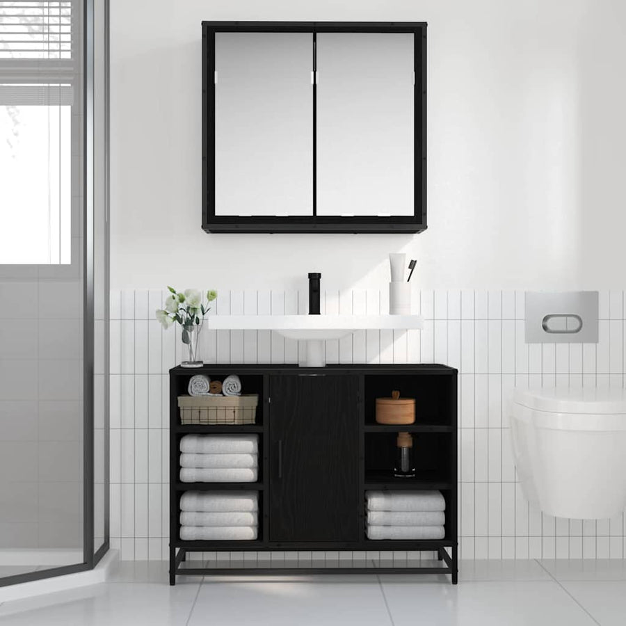 Badkamermeubelset met opslag 2 pcs Zwart eiken 80 x 33 x 60 cm