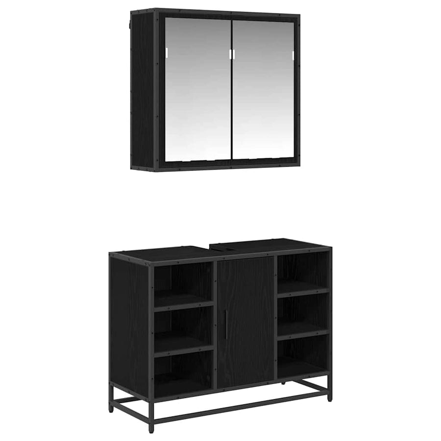 Badkamermeubelset met opslag 2 pcs Zwart eiken 80 x 33 x 60 cm
