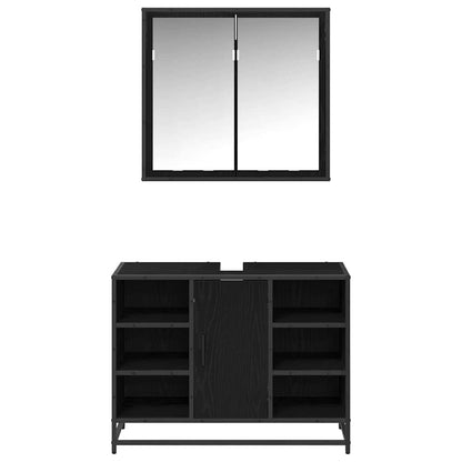 Badkamermeubelset met opslag 2 pcs Zwart eiken 80 x 33 x 60 cm