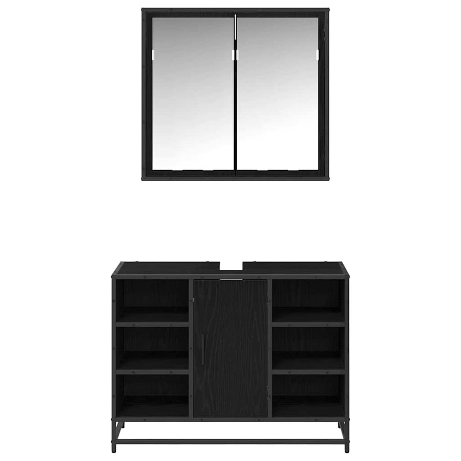 Badkamermeubelset met opslag 2 pcs Zwart eiken 80 x 33 x 60 cm