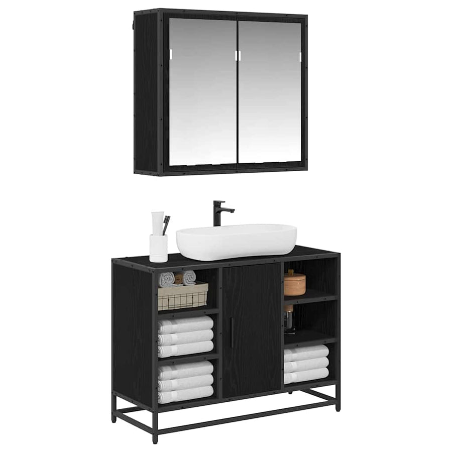 Badkamermeubelset met opslag 2 pcs Zwart eiken 80 x 33 x 60 cm