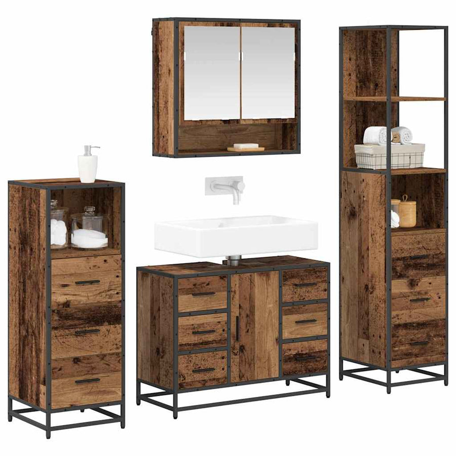 Badkamermeubelset 4 Pcs 80 X 33 X 60 Cm Bewerkt Hout Oud hout